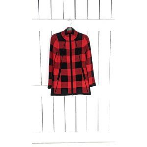 Adrienne Vittadini red black checkered buffalo plaid zipper cardigan sweater